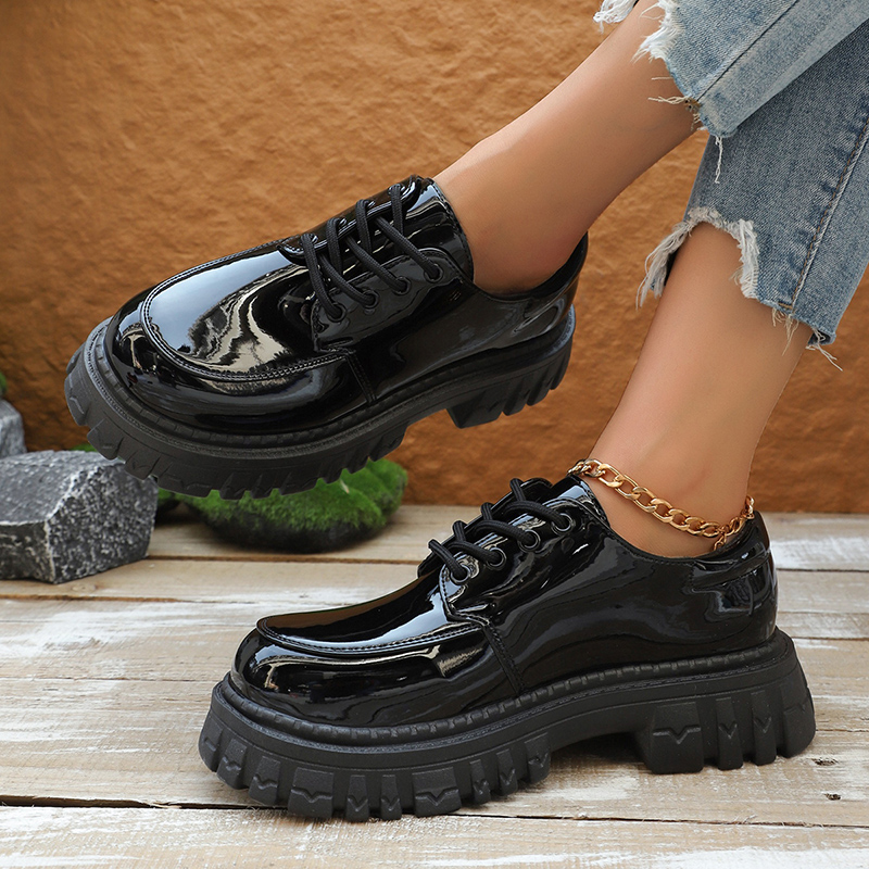 Patent Leather Oxford - Chunky Platform Oxford Shoes for Women