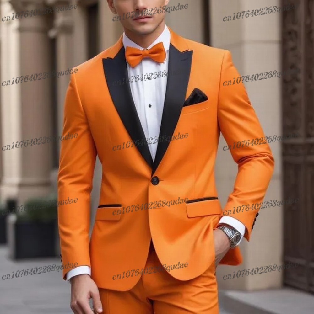 Formal Wear Jersey For Men - Black Collar Orange Formal Men Suit