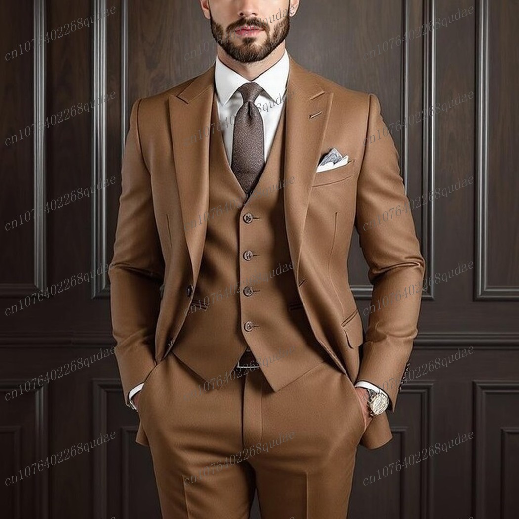 Formal Wear Jersey For Men - Brown Formal Occasion Men Suit Wedding