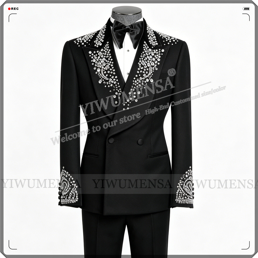 Formal Wear Jersey For Men - Luxury Wedding Suit For Man Rhinestones