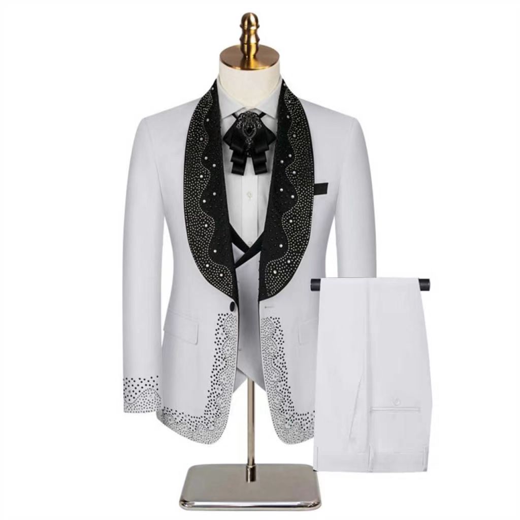 Formal Wear Jersey For Men - White Men Suit Set 2 Pieces