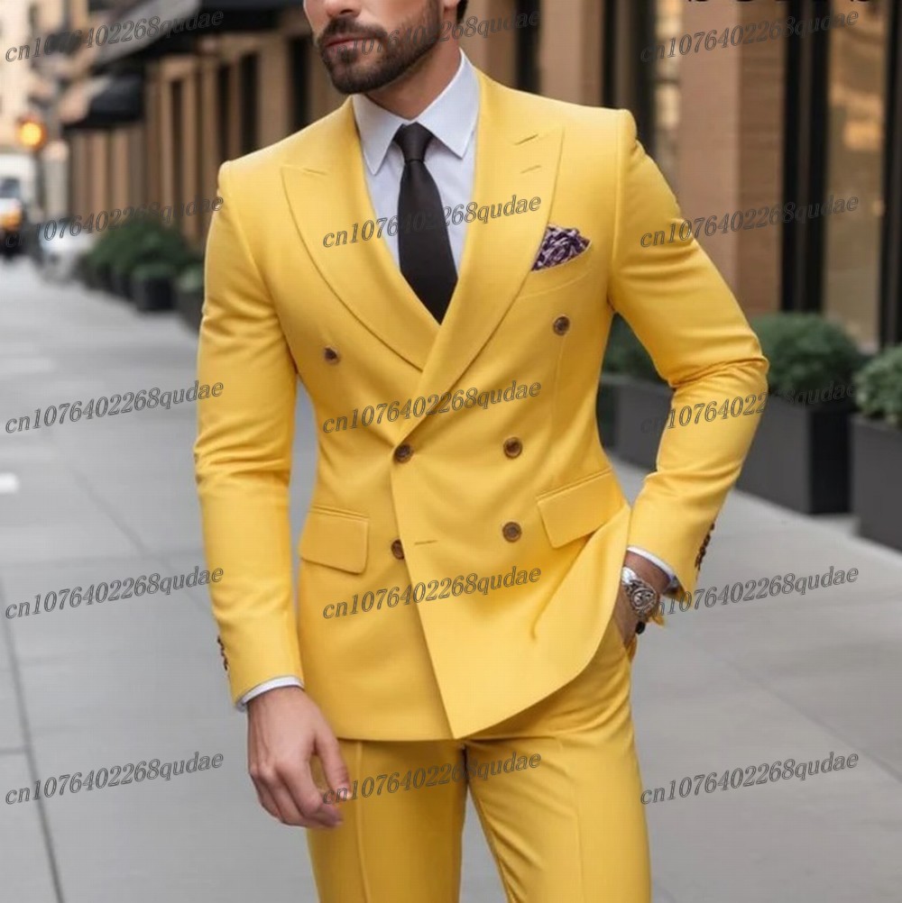 Formal Wear Jersey For Men - Yellow Formal Occasion Men Suit Wedding