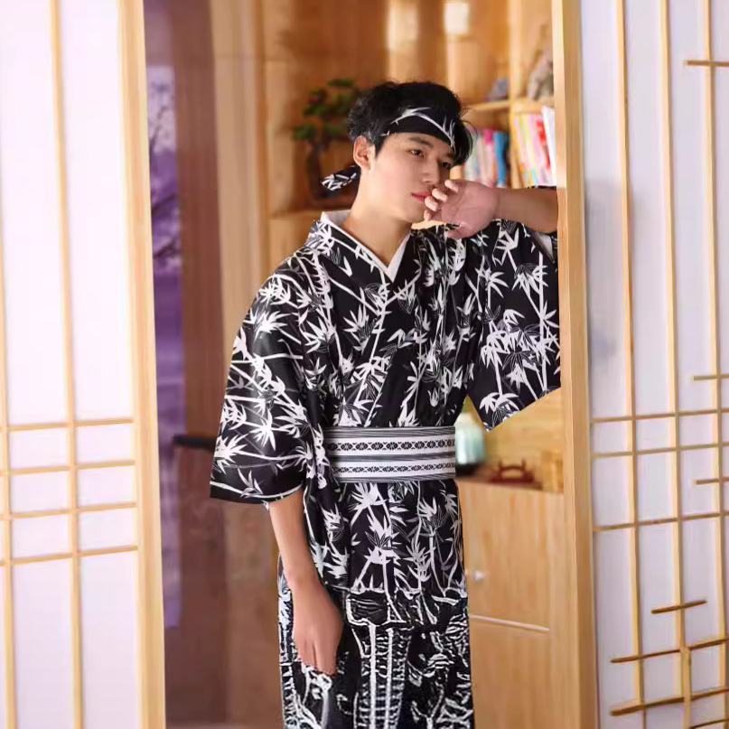 Traditional Japanese Men'S Formal Wear - Men's Japanese Bamboo-Pattern Kimono – Wrinkle-Resistant