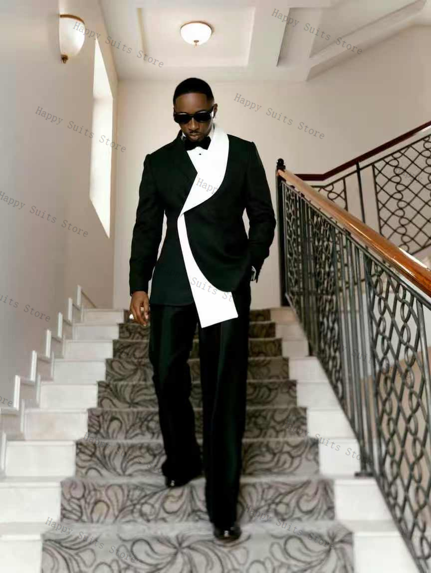 Black White Men Suit Set 2 Pcs - Formal Wear Jersey For Men 评论和价格
