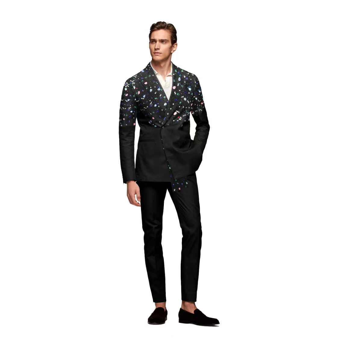 Black Men Suit Set 2 Pieces Cr - Formal Wear Jersey For Men 评论和价格