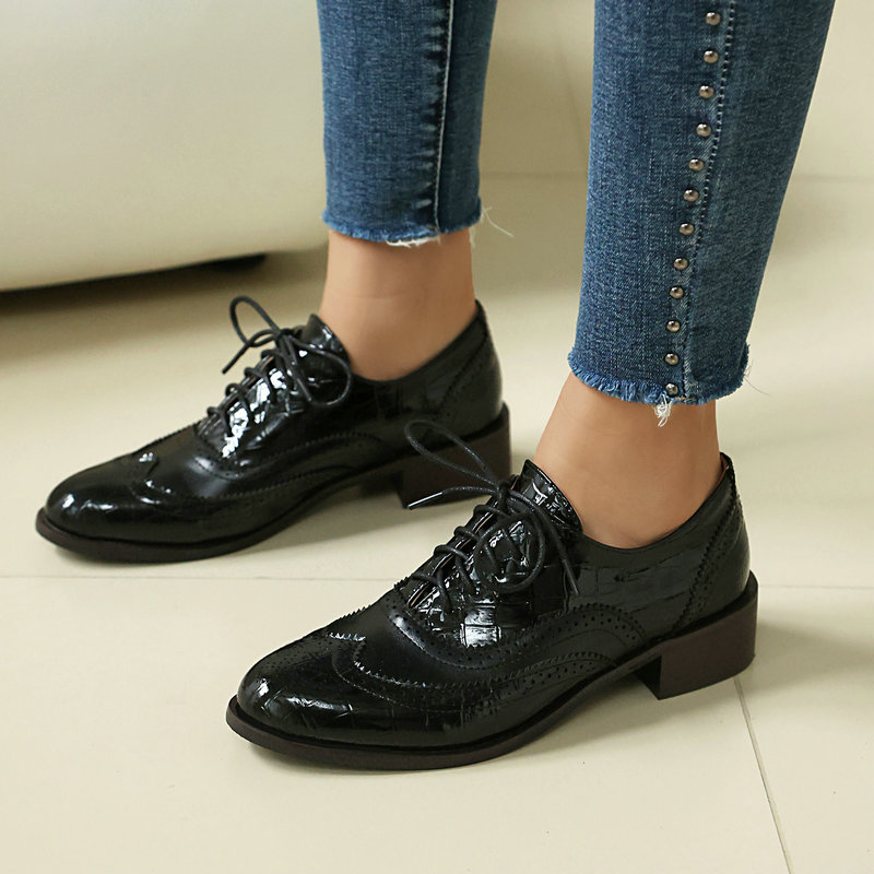 Women Stone Print Brogue Oxfor - Patent Leather Oxford 评论和价格