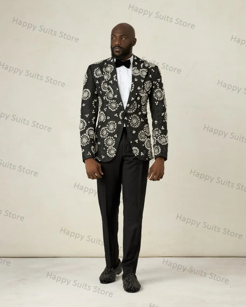 Crystals Black Groom Men Suit  - Formal Wear Jersey For Men 评论和价格