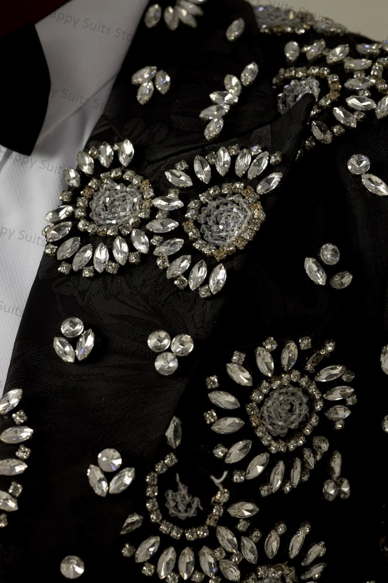 Crystals Black Groom Men Suit  - Formal Wear Jersey For Men 评论和价格