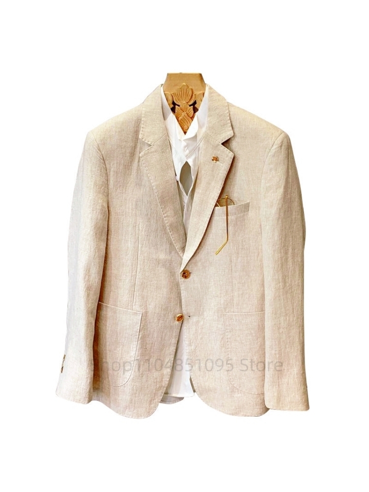 Beige Men Suit Linen Blazers J - Men Formal Wear Top 评论和价格