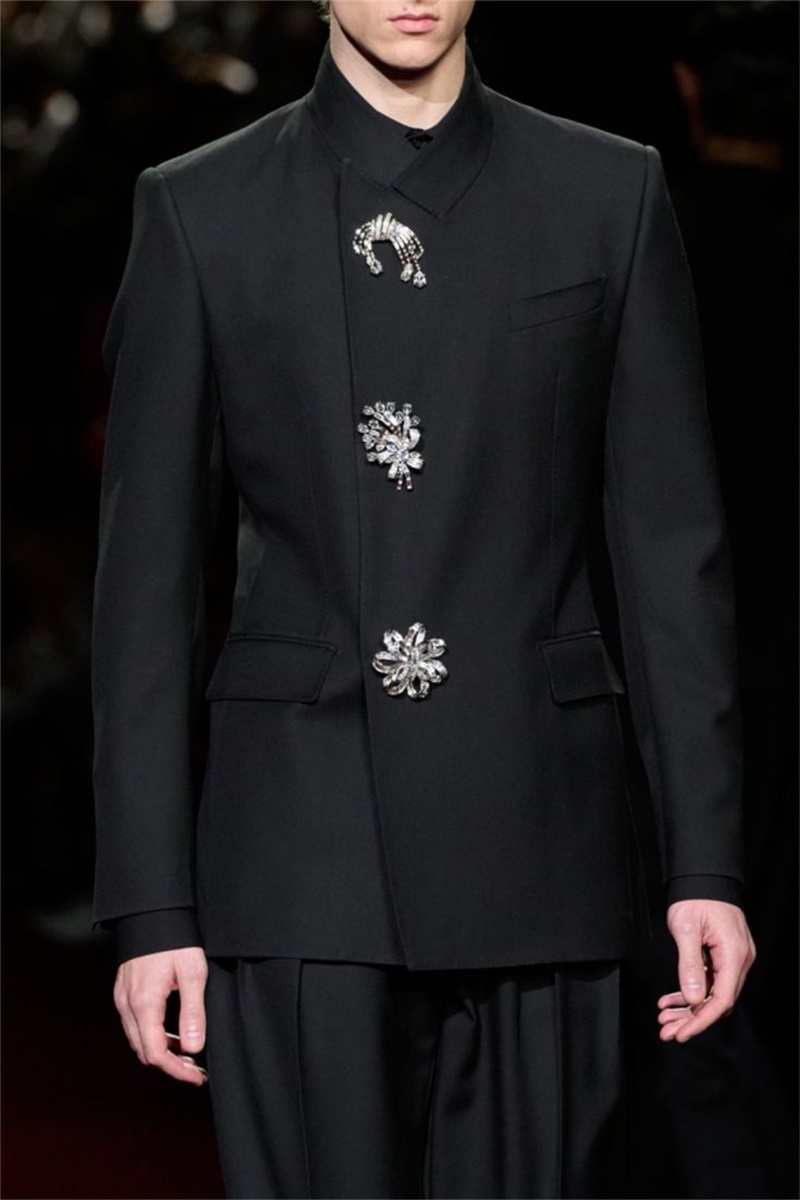 Black Crystals Men Suit Set 2  - Formal Wear Jersey For Men 评论和价格