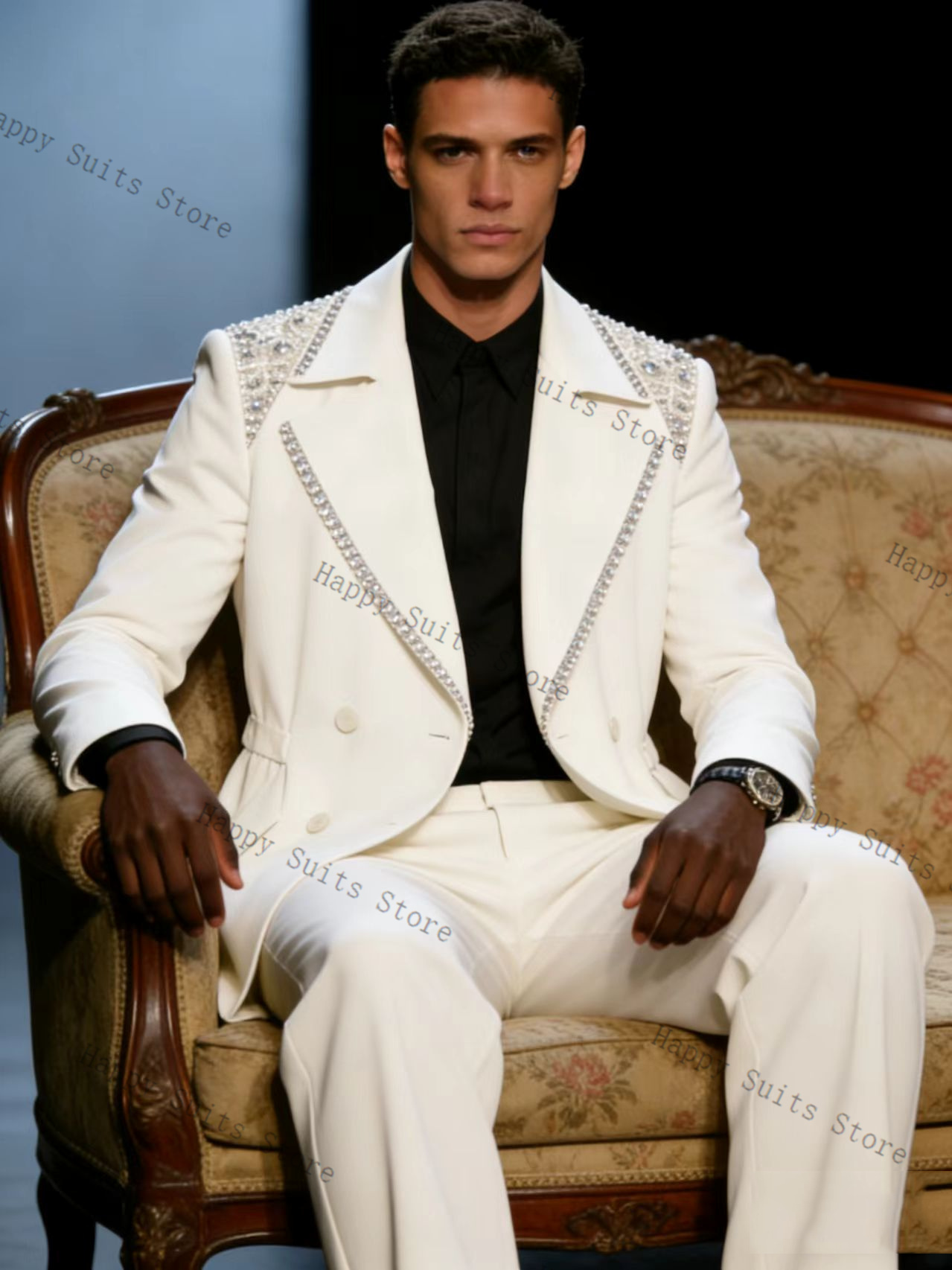 Crystals Men Suit Set 2 Pcs Gr - Formal Wear Jersey For Men 评论和价格